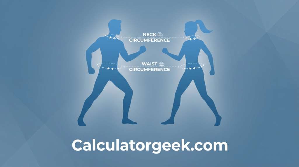 Visual showing neck circumference and waist measurement positions used in a navy body fat calculator